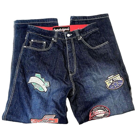 Concrete Legends Vtg Jeans Baggy Blue 33 34 Team Logo Basketball Hip Hop Street - Picture 6 of 12